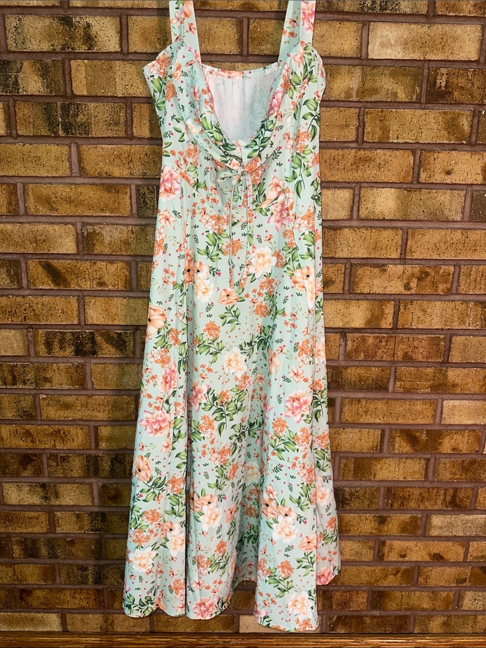 Floral Mint Maxi Dress with Peach & Green Blooms